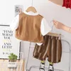 Наборы одежды Baby Boy Summer Olde 2024 Корейская модная жилетка белые футболки Шорты 3PCS Дизайнерские костюмы для мальчиков.