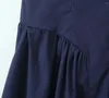 Vestidos casuales de moda de moda damas midi midi francés cuadrado retro cuello elegante correa azul marino mujeres