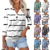 T-shirts pour femmes mode Summer Strucy Striped Imprided à col boutonné à sept points en vrac Top Woman Vêtements Crop Crop Shirt