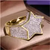 С боковыми камнями мужские кольца с золотыми кольцами высококачественные пятикратные звездные хип-хоп ювелирные украшения доставка Otarx