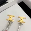 Luxury Celibrand Double Side Designer örhängen för kvinnor 18K Gold Silver Cz Zircon Vintage Aretes Oorbellen Brincos Long Tassel Earring Ear Rings smycken