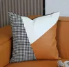 Pillow Modern Orange Leather Spliced Sofa Throw Cover For Living Room Square Sample