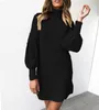Automne et hiver mode Street Street Round Round Coulle Loose Design Design Lantern Long Manche Bodycon Chic Bodycon AST9215