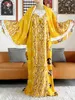 Etniska kläder 2023 Summer Party Dress Short Slve med stor halsduk Shinning Printing Floral Loose Boubou Maxi Islam Women African Abaya Clothes T240510