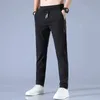 Ice Silk Mens Pants Summer Black Gray Thin Business Casual Pants Outdoor Elastic Breathable Straight Leg Sweatpants 240511