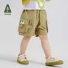 Shorts Amila 2024 Sommar Nya pojkar Botten 100% bomullsgick Color Cartoon Elephant Pocket Cargo Quarter Pants D240510