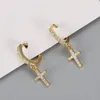 Boucles d'oreilles cerceaux hiphop petit pendentif croix pour les femmes hommes noirs or argent couleur minuscule zircon oreille boucle oreille cerceaux punk bijoux de fête