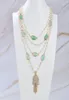 Bijoux Guaiguai 4 rangées Naturel Cultired White Pearl Chain Green Crystal Connecteur Collier Fabriqué pour les femmes Real Gems Stone Lad8930757