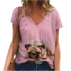 Kvinnors kläder Summer Womens Cat V-ringen Bekväm casual t-shirt 3D Digital Print Top Tshirts Designer Kvinnor Kortärmad skjorta PZ9U