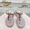 Casual Shoes Bohemian T-shirt Sandals Floral Flat Heels Summer Beach Sweet Girls Beaded Luxurious Ladies