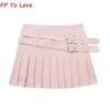 Skirts OOTD Pink Sweetie Stylish Love Button Double Belt Pleated Mini Black A-line Streetwear Young Music Festival Culottes