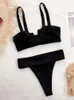 Frauen Badebekleidung Faskob zweiteiliger Bikini kleiner V-Ausschnitt schwarzer Super sexy Tanga-Sommer Frauen Badeanzug Strand Badeanzug