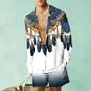Herrspårar Fashion Shirt Set 3D Flower Print Mens 2st Suits Casual Long Hermes Shirts Beach Short Streetwear Hawaiian Man Clothes Q24050101