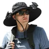 Berets Fischerhut mit Fan Doppelfans Outdoor-Solar Fisherman Windproof Bim USB-Ladung Anti-UV für