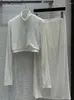 Sukienki robocze moda jesień białe eleganckie cekiny pół spódnicy garnitur dla kobiet stojak luźne topy z długim rękawem A-line