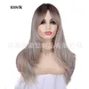 Gradient Color Center Split Bangs en couches longues raies cheveux synthétiques perruque de poils synthétiques fibres pour femmes