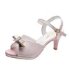 Comemore Summer Elegant Woman Heeled Shoes 2024 Sandaler Mid Heel Women Shoe Open Toe Bow Pärlor Bröllop Sandal 240425