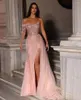 Sukienki imprezowe różowy wieczór jeden z długim rękawem aplikacje z koralikami koronkowe błyszczące cekiny długość podłogi gwiazd