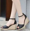 Sandals LIHUAMAO Peep Toe Wedges High Heel Espadrilles Shoes Women Pumps Rope Outsole Comfort Csaual