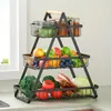 Cesta de frutas de almacenamiento de cocina estantes de tres niveles Bocadillos de vegetales Organizador Estante