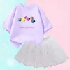 Roupas Conjuntos 2024 Novo verão Girls Candy Lollipop T-shirt+Tutu Skirt 2pcs Festa infantil Clothingl2405