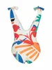 Kvinnlig badkläder V-ringad tryckt snörning med Chic Beach Outfits Summer One Piece Swimsuit Bathing Sexy Beachwear Vacation 2024