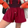 Short féminin Femmes confortables couleur unie solide élastique haute taille pyjama avant pantalon de coton d'été coton respirant
