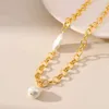Pendant Necklaces Minar Delicate 18K Real Gold Plated Brass Baroque Freshwater Pearl Tassel Wide O-chain Pendant Chokers Necklaces for Women Gift