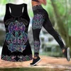 Kvinnor Pants Summer Viking Style Print Hollow-Out Tank Tops Sexiga Vest Leggings for Women Yoga Wear Suit XS-8XL