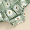 Roupas conjuntos de roupas para garotas roupas de verão Daisy Impressão de manga curta vestido de macacão Shirred com bandeira do arco 2 peças definidas por 0-18 meses