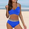 Dames badmode dames sexy patchwork bikini set backless hoge taille driehoek split strand zwempak elastiek boho badpakken