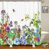 Cortinas de chuveiro simples e bonito cortina estampada de flor de grama Polyester impermeável com gancho de decoração de banheiro