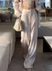 Women's Pants White Acetate Satin Wide-Leg Summer Drooping Straight Graceful Casual Slimming Suit Mop Fashion