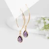 Kolczyki Dangle Fashion Natural Stone Water Drop Kinring Labradourit Quartzs Hook łzowe ucha biżuteria