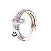 Autêntico FIT Pandoras Rings Heart Love Ring Link de conector de anel de dupla camada