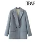 Traf Women Chic Office Lady Double Breated Blazer Vintage Coat Moda Çentik Yaka Uzun Kollu Bayan Dış Giyim Şık Tops 240424