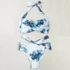 Damskie stroje kąpielowe Seksowne dwuczęściowe kostium kąpielowe 2024 Summer Marmur drukarnia Push Up wyściełane bikini z wysokim poziomem