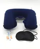 Hela 3 i 1 reseuppsättning Uppblåsbar Ushaped Neck Pillow Air Cushion Sleeping Eye Mask Eyeshade öronproppar Bil Soft Pillow NH3569099