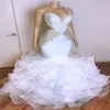 Plus taille arabe aso ebi blanche en dentelle de lace en lacet en perles de mariée Spaghetti sirène sexy robes de mariée formelle vestido de novia 282a