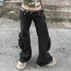 Jeans féminins Harajuku poches y2k cargo femmes décontractées basse taille pantalon denim droit des femmes