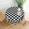 Bordsduk svart vit racing rutig mönster rund bordsduk enkel stil cirkulär täckning dekorativ för matsal bröllop semester
