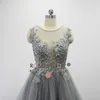 Robes de fête rose moda robe de soirée en dentelle gris argenté 3d fleurs longues robe de bal longue formel