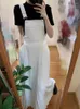 Sıradan elbiseler yaz beyaz kayış uzun elbise moda basit stil pilili büyük cep tatil safari sokak Kore kıyafetleri