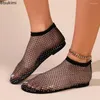 Casual Shoes 2024 Women's Luxury Water Diamond Flat Bottom Sandals Fashion Hollow Out Round Toe Short Boots Mesh Sexy Party Femme
