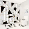 Rideaux de douche abstraits en marbre noir rideau de douche ensemble blanc craquelier art motif de salle de bain moderne décoration de salle de bain non glissée tapis de bain couvercle de couvercle de toilette