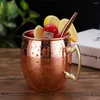 Cups Saucers 401-500ML Stainless Steel 304 Copper-plated Cup Drum-shaped Beer Mug Cocktail Rose Gold Q5