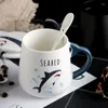 Tasses à café Ensemble en céramique mignonne 460 ml d'eau de dessin animé de style japonais avec couvercle couple de lait kawaii jus de lait