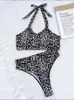 Swimwear femminile Faskob Leopard Two pezzi Bikini High Waist Push Up Women Swimsuit Swimsuit Beach Bareding Adday