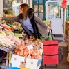 Bolsas de armazenamento compras dobráveis portáteis com uma bolsa de rodas dobrável com zíper de dois estágios para compras para