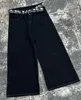 Dżinsy mężczyźni Hip Hop punkowy czaszka druk worka Y2K niska szeroka noga dżinsowe spodnie harajuku czarne spodni luźne Goth Streetwear 240429
